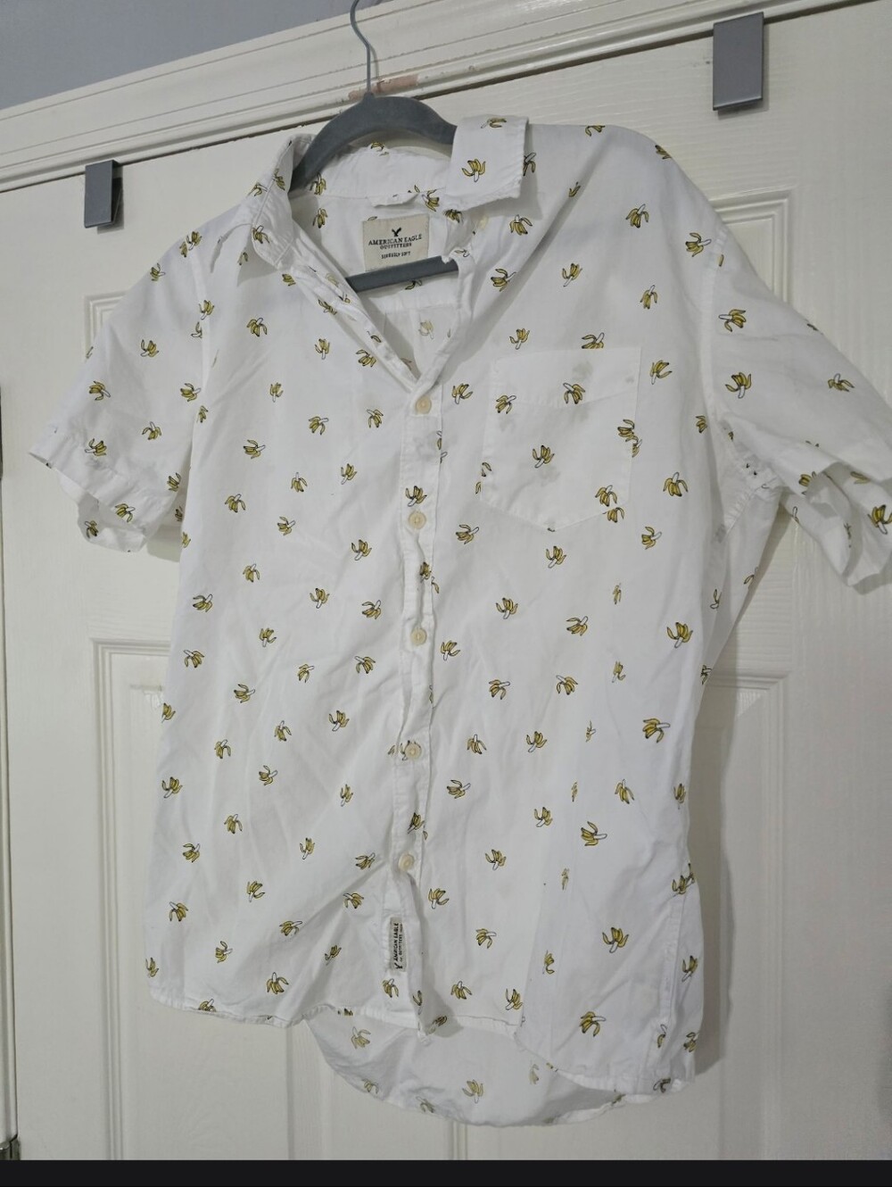 American Eagle Mens Short Sleeve Buttondown Shirt Allover Banana Print Size M